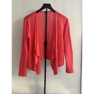 J Jill Women's Linen‎ Blend Open Front Cardigan Coral Pink Size S